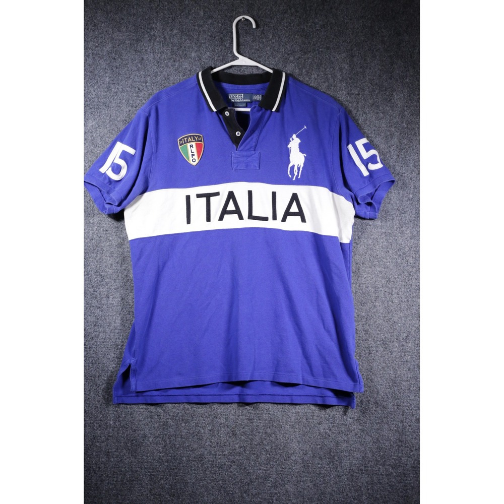 Polo Ralph Lauren Italia Custom Fit Polo Shirt Mens XL Blue Vintage Big Pony
